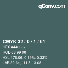 カラーコード: CMYK 32 / 0 / 1 / 61 | qconv.com