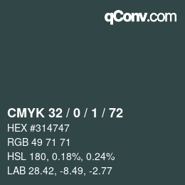 Color code: CMYK 32 / 0 / 1 / 72 | qconv.com