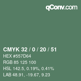 Color code: CMYK 32 / 0 / 20 / 51 | qconv.com