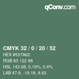 カラーコード: CMYK 32 / 0 / 20 / 52 | qconv.com