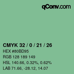 Color code: CMYK 32 / 0 / 21 / 26 | qconv.com