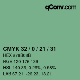 カラーコード: CMYK 32 / 0 / 21 / 31 | qconv.com