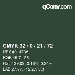 Color code: CMYK 32 / 0 / 21 / 72 | qconv.com