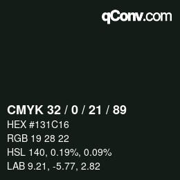 Color code: CMYK 32 / 0 / 21 / 89 | qconv.com
