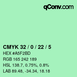 カラーコード: CMYK 32 / 0 / 22 / 5 | qconv.com