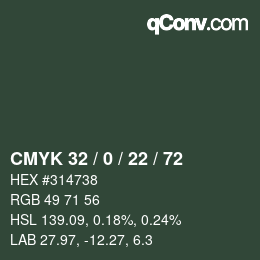 Color code: CMYK 32 / 0 / 22 / 72 | qconv.com