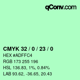 カラーコード: CMYK 32 / 0 / 23 / 0 | qconv.com