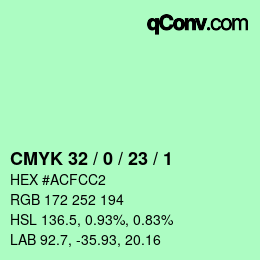 Color code: CMYK 32 / 0 / 23 / 1 | qconv.com