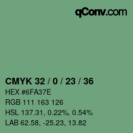 カラーコード: CMYK 32 / 0 / 23 / 36 | qconv.com