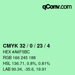 Color code: CMYK 32 / 0 / 23 / 4 | qconv.com