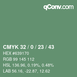 颜色代码: CMYK 32 / 0 / 23 / 43 | qconv.com