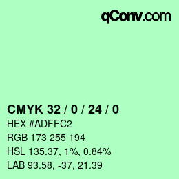 カラーコード: CMYK 32 / 0 / 24 / 0 | qconv.com