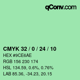 カラーコード: CMYK 32 / 0 / 24 / 10 | qconv.com