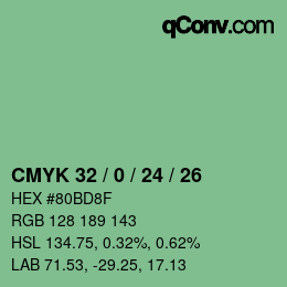 カラーコード: CMYK 32 / 0 / 24 / 26 | qconv.com