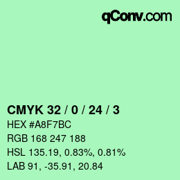 カラーコード: CMYK 32 / 0 / 24 / 3 | qconv.com