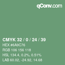 カラーコード: CMYK 32 / 0 / 24 / 39 | qconv.com