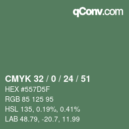 カラーコード: CMYK 32 / 0 / 24 / 51 | qconv.com