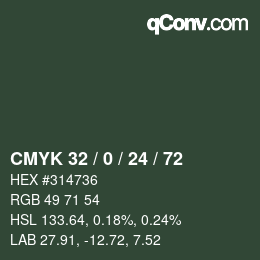 カラーコード: CMYK 32 / 0 / 24 / 72 | qconv.com