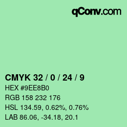 カラーコード: CMYK 32 / 0 / 24 / 9 | qconv.com