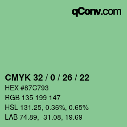 Color code: CMYK 32 / 0 / 26 / 22 | qconv.com