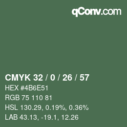 カラーコード: CMYK 32 / 0 / 26 / 57 | qconv.com