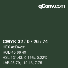 Color code: CMYK 32 / 0 / 26 / 74 | qconv.com