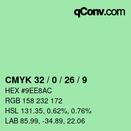 カラーコード: CMYK 32 / 0 / 26 / 9 | qconv.com