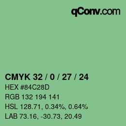 カラーコード: CMYK 32 / 0 / 27 / 24 | qconv.com