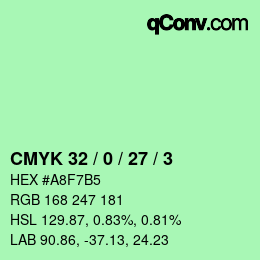 カラーコード: CMYK 32 / 0 / 27 / 3 | qconv.com