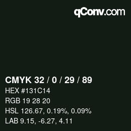 Color code: CMYK 32 / 0 / 29 / 89 | qconv.com