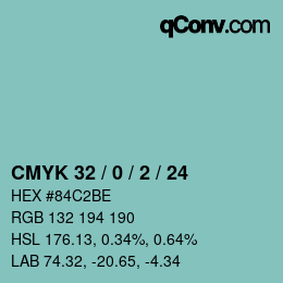 Color code: CMYK 32 / 0 / 2 / 24 | qconv.com