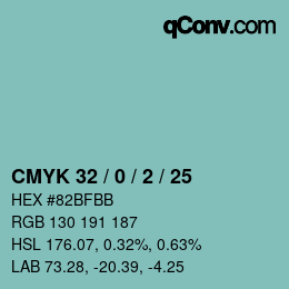 カラーコード: CMYK 32 / 0 / 2 / 25 | qconv.com