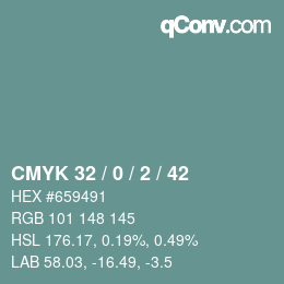 Color code: CMYK 32 / 0 / 2 / 42 | qconv.com