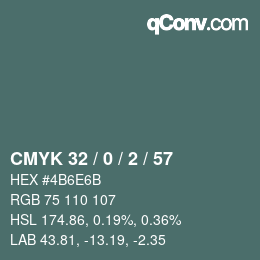 Color code: CMYK 32 / 0 / 2 / 57 | qconv.com