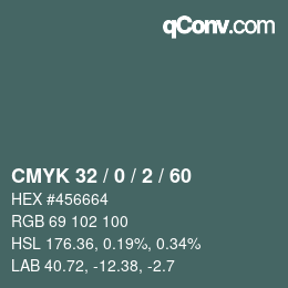 カラーコード: CMYK 32 / 0 / 2 / 60 | qconv.com