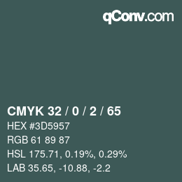 Color code: CMYK 32 / 0 / 2 / 65 | qconv.com