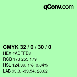 カラーコード: CMYK 32 / 0 / 30 / 0 | qconv.com