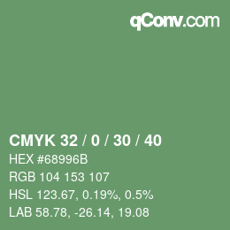 カラーコード: CMYK 32 / 0 / 30 / 40 | qconv.com