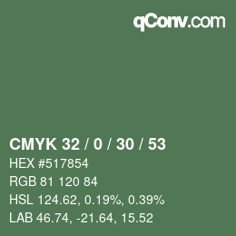 カラーコード: CMYK 32 / 0 / 30 / 53 | qconv.com