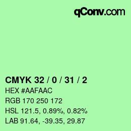 カラーコード: CMYK 32 / 0 / 31 / 2 | qconv.com