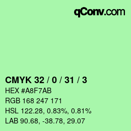 カラーコード: CMYK 32 / 0 / 31 / 3 | qconv.com