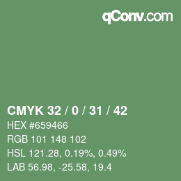 Farbcode: CMYK 32 / 0 / 31 / 42 | qconv.com