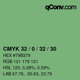Farbcode: CMYK 32 / 0 / 32 / 30 | qconv.com