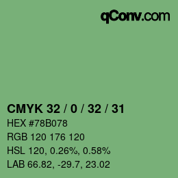 カラーコード: CMYK 32 / 0 / 32 / 31 | qconv.com