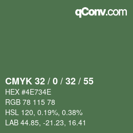 Color code: CMYK 32 / 0 / 32 / 55 | qconv.com