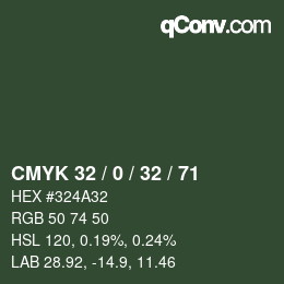 カラーコード: CMYK 32 / 0 / 32 / 71 | qconv.com