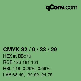 Farbcode: CMYK 32 / 0 / 33 / 29 | qconv.com