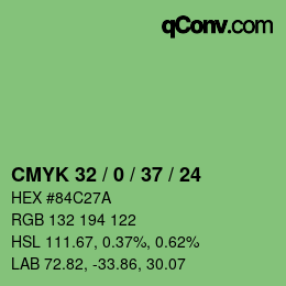 カラーコード: CMYK 32 / 0 / 37 / 24 | qconv.com