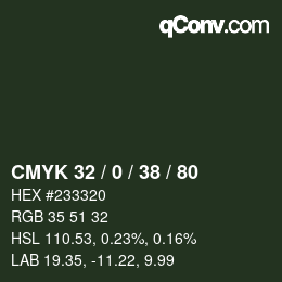 Color code: CMYK 32 / 0 / 38 / 80 | qconv.com