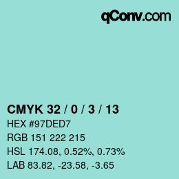 カラーコード: CMYK 32 / 0 / 3 / 13 | qconv.com